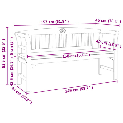 Ławka Różana 157 x 46 x 82,5 cm Lite Drewno Akacji kremowobiały