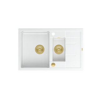 MORGAN 156 GraniteQ zlewozmywak snow white z syfonem Push To Open okrągły 1,5-komorowy z/o/ elementy złote