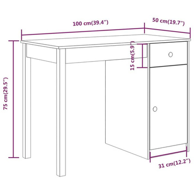vidaXL Biurko, szare, 100x50x75 cm, lite drewno sosnowe