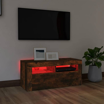 vidaXL Szafka pod TV z oświetleniem LED, przydymiony dąb, 90x35x40 cm