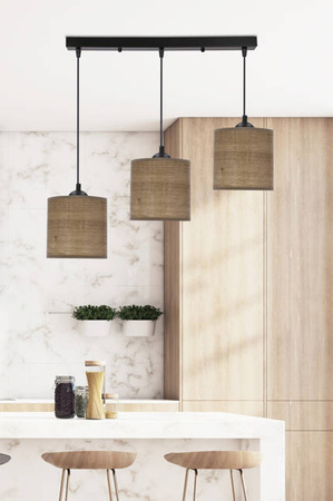 Lampa wisząca z abażurami Legno rattanowy orzechowy potrójna nad stół