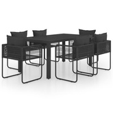 7-częściowy zestaw mebli ogrodowych rattan PVC, czarny