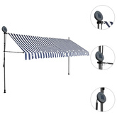 Ręcznie zwijana markiza z LED, 350 cm, niebiesko-biała