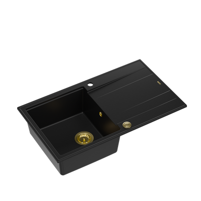 EVAN 111 GraniteQ zlewozmywak z syfonem Push 2 Open 1-komorowy z/o (860x500x210) pure carbon / elementy złote