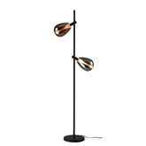 Lampa podłogowa Denso czarna dwupunktowa szklane klosze dymiony i miedziany