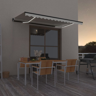 Ręcznie zwijana markiza z LED, 450x350 cm, kremowa