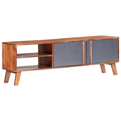 vidaXL Szafka pod TV, szara, 140x30x45 cm, lite drewno sheesham