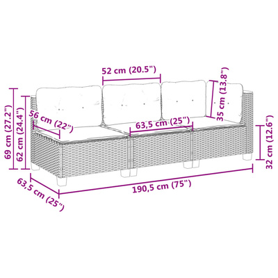 3-osobowa sofa ogrodowa z poduszkami, szara, polirattan model standard