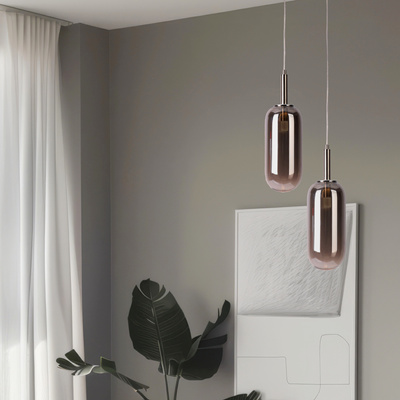 Lampa wisząca FIUGGI srebrna - ze szklanym z podłużnym kloszem – nowoczesna lampa LED nad stół