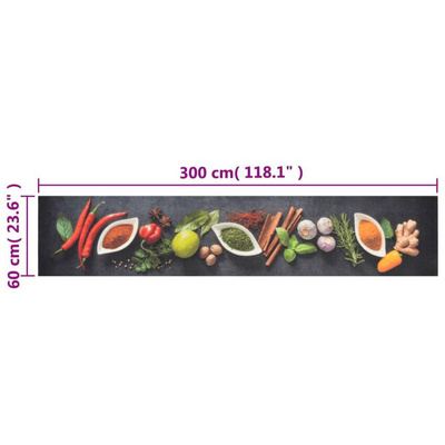 vidaXL Dywanik kuchenny, wzór w przyprawy, 60x300 cm, aksamit