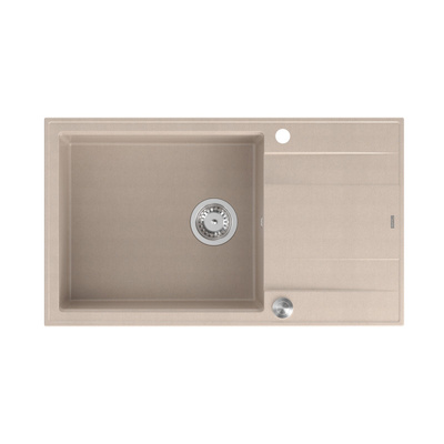 Zlewozmywak granitowy EVAN 136 XL – jednokomorowy, wpuszczany, pearl beige/elementy stalowe, Quadron