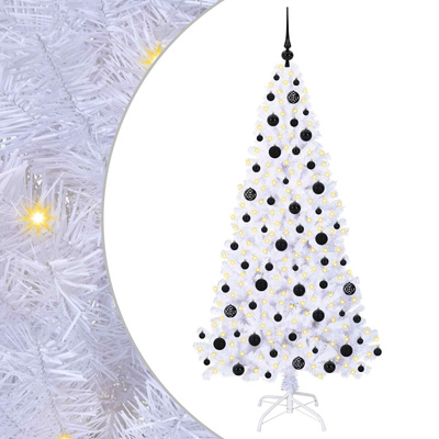Sztuczna choinka z 300 diodami LED Biały 180 cm PVC i stal