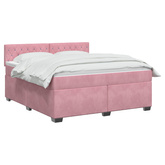 Łóżko Box Spring z materacem i LED różowy 160 x 200 cm Welur