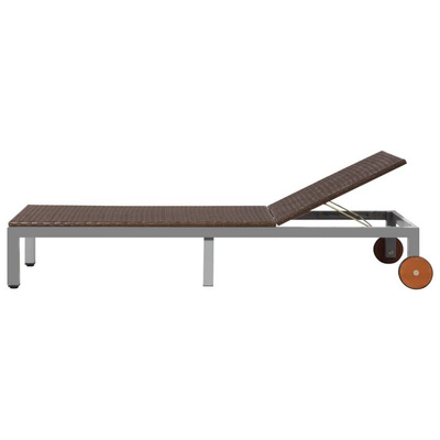 vidaXL Leżak z kółkami, polirattan, brązowy