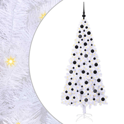 Sztuczna choinka z 300 diodami LED Biały 180 cm PVC i stal