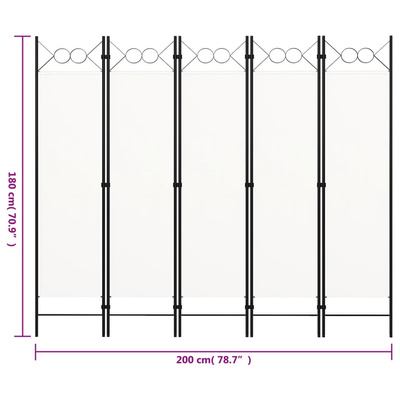 Parawan 5-panelowy, biały, 200 x 180 cm