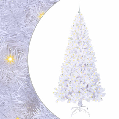 Sztuczna choinka z 300 diodami LED Biały 240 cm PVC i stal