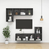 vidaXL Wisząca szafka pod TV, wysoki połysk, szara, 37x37x72 cm