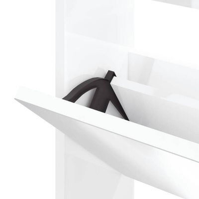 vidaXL Szafka na buty, lustro, 3 szuflady, biały połysk 63x17x102,5 cm