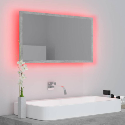 vidaXL Lustro łazienkowe LED, szarość betonu, 80x8,5x37 cm, akryl