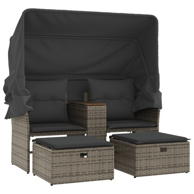 2-os. sofa ogrodowa z daszkiem i podnóżkami, szara, rattan PE