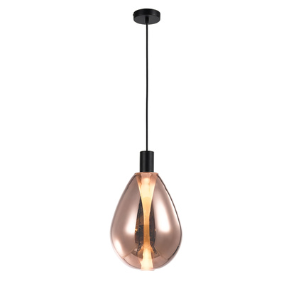 Lampa wisząca Denso 20 szklana czarna z kloszem miedzianym nad stół