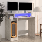 vidaXL Biurko z podświetleniem LED, betonowa szarość, 97x45x90 cm