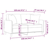 2-osobowa sofa z poduszkami, jasnożółta, 120 cm, tkanina