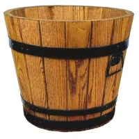 Donica ogrodowa drewniana okrągła duża dębowa wysokość 30 cm brązowa