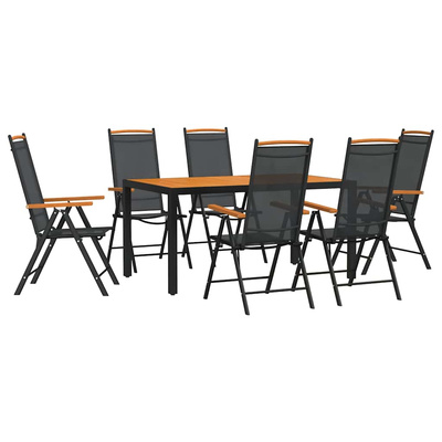 7-częściowy zestaw mebli ogrodowych, czarno-brązowy, aluminium
