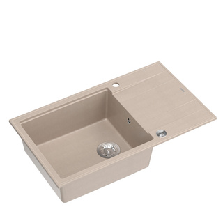 Zlewozmywak granitowy EVAN 136 XL – jednokomorowy, wpuszczany, pearl beige/elementy stalowe, Quadron