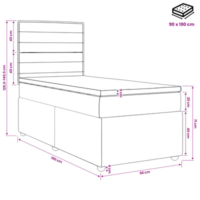 Łóżko z box spring LED z materacem kremowy 90 x 190 cm tkanina
