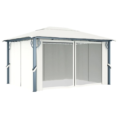 vidaXL Altana ogrodowa z zasłonami, 400 x 300 cm, kremowa, aluminium