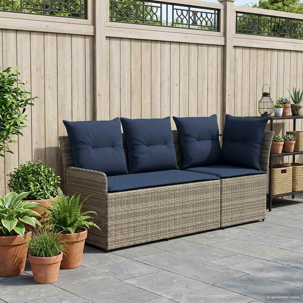 2 szt. Sofa ogrodowa z podłokietnikami i sofą narożną Rattan PE
