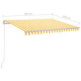 vidaXL Ręcznie zwijana markiza z LED, 300 x 250 cm, żółto-biała