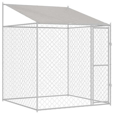 Klatka dla psa z dachem srebrny 200 x 200 x 258 cm Stal i PE