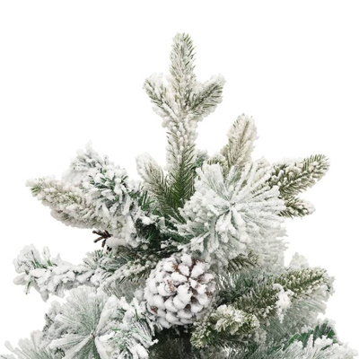 vidaXL Choinka flokowana śniegiem z lampkami i szyszkami 150 cm PVC/PE
