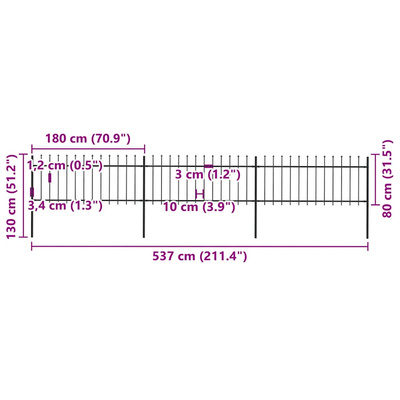 Ogrodzenie z prętów z grotami, stalowe, 5,1 x 0,8 m, czarne