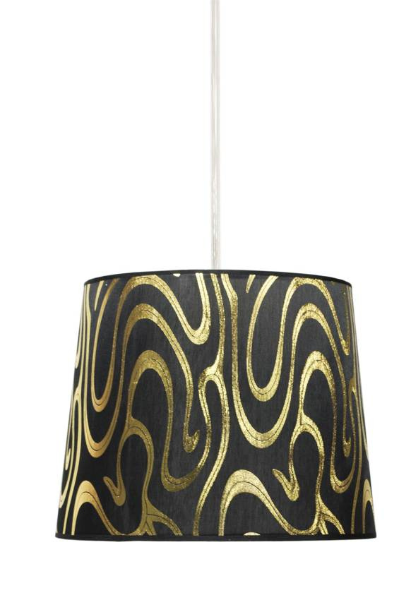 Lampa wisząca z abażurem Tiger klasyczna czarno-złota E27 do salonu