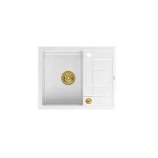 MORGAN 116 GraniteQ zlewozmywak snow white z syfonem Push To Open kol. złoty 1-komorowy z/o + zaczepy 4 szt