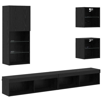 Jednostki TV na ścianę z LED 5 szt. Czarny Dąb 100 x 30 x 30 cm