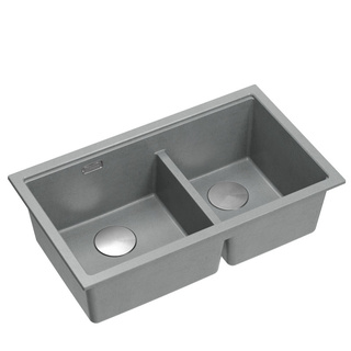 Zlewozmywak granitowy LOGAN 120 – dwukomorowy, wpuszczany, silver stone/elementy stalowe, Quadron