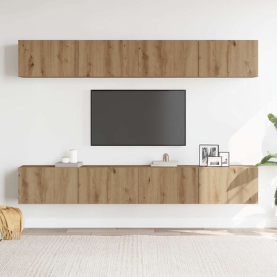 4-cz. zestaw szafek ściennych pod telewizor, dąb rzemieślniczy, 100x30x30 cm