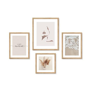 Zestaw obrazów w ramie z dekorem drewna 30x30, 2x 30x40 i 40x50