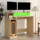 vidaXL Biurko z podświetleniem LED, dąb sonoma, 97x45x90 cm