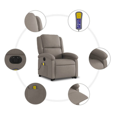 vidaXL Podnoszony fotel masujący, elektryczny, rozkładany, kolor taupe model standard