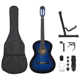12-częściowy zestaw z gitarą klasyczną, niebieski, 4/4, 39"