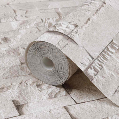Tapeta 3D z kamieniem kremowy 10 x 0,53 m Tkanina nienałożona