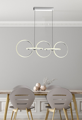 Lampa wisząca KOS nowoczesna – srebrne okręgi LED 4000K- minimalistyczna lampa nad stół