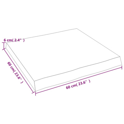 Blat stołu, 60x60x(2-6)cm, surowy, lity dąb naturalną krawędzią